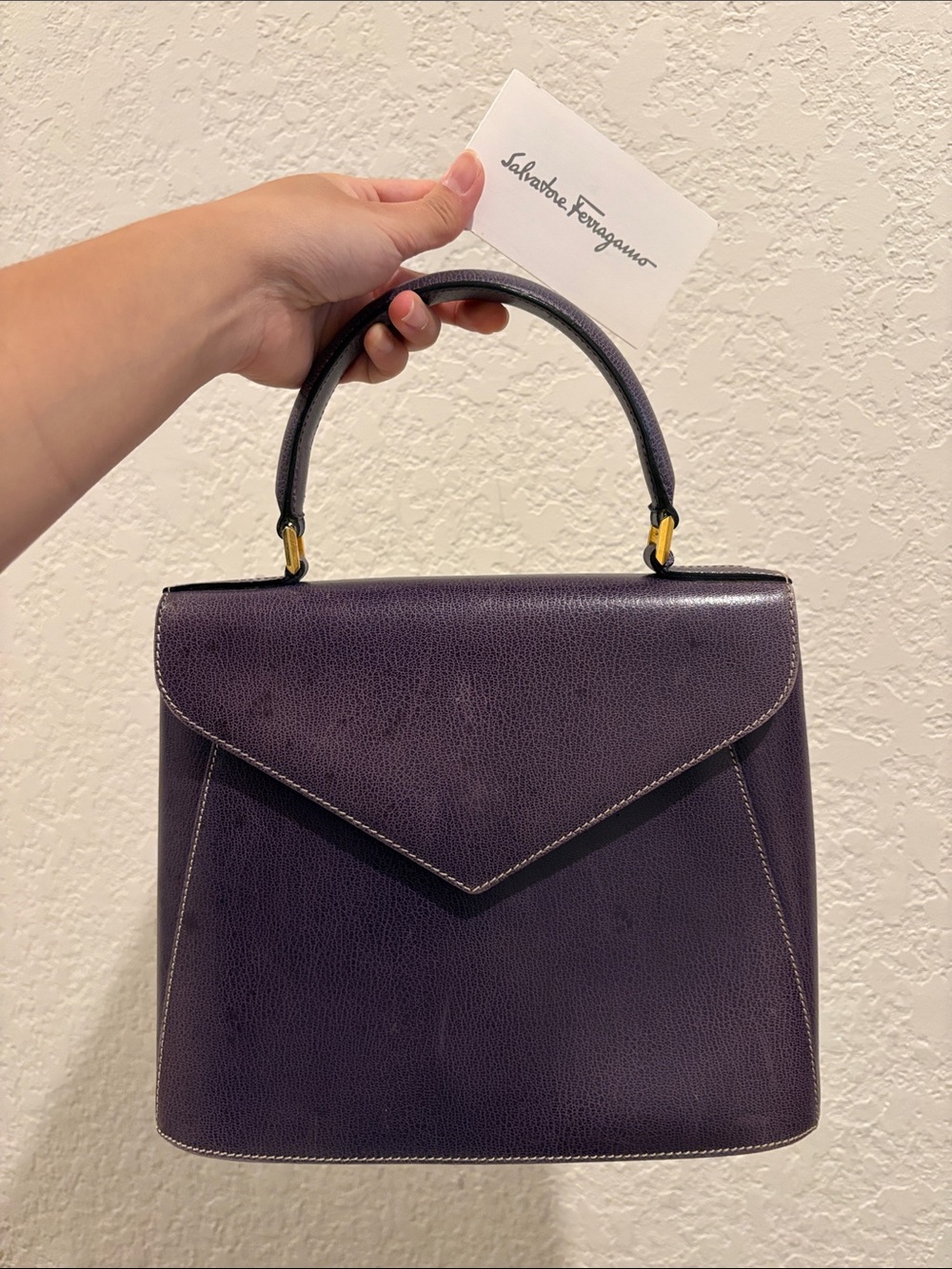 Salvatore Ferragamo Structured Purple Top-Handle Bag